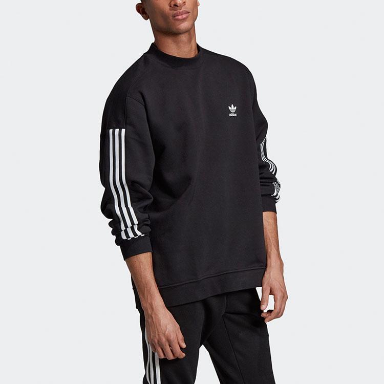 Adidas Originals Trefoil Lock Up Contrast Three-Stripe Fleece Crew Neck Sweatshirt Men Tops Black ED6121