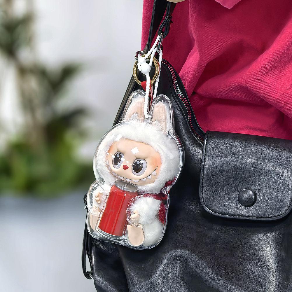 1PC Protective Acrylic Storage Case For Plush Dolls Display Bag for Labubu V3 No Doll Transparent Portable Cable Organizer Box