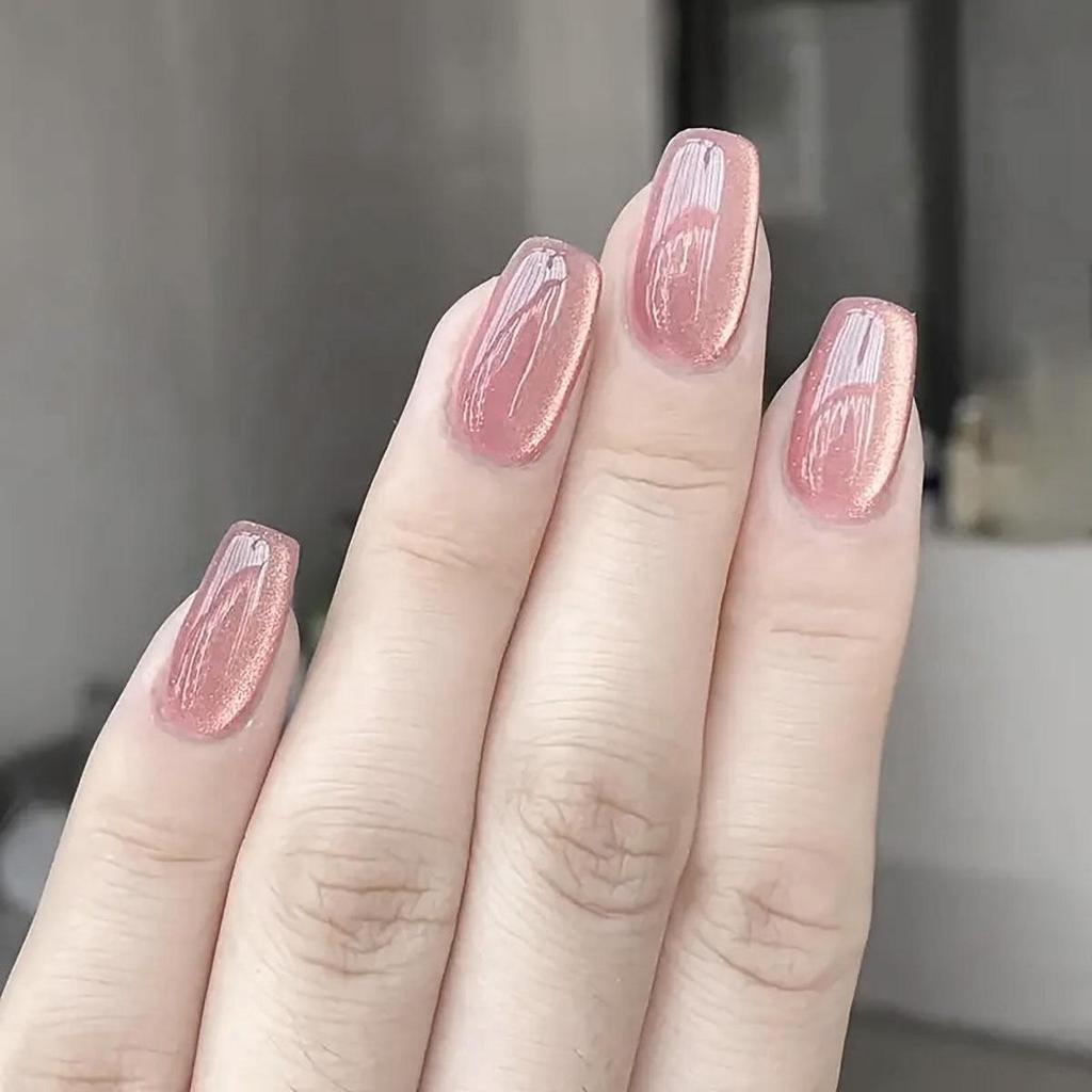 Autumn & Winter Skin-Brightening Cat Eye Press-On Nails - High-Grade, Cross-Color Nail Stickers