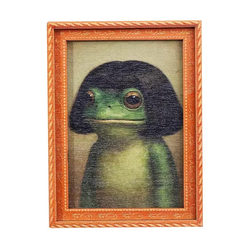 

Cute Vintage Wooden Photo Frame Frog Fridge Magnet Funny Green Frog Haircut Modern Kitchen Decor Magnets Refrigerator Ornament