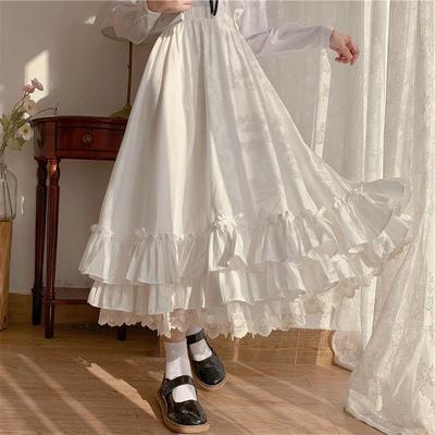 Y2K Clothes Japanese Ruffled Hem White Skirt Women Lolita High Waist Pleated Skirt Women's Gothic Double Layer A Line Skirt Jupe