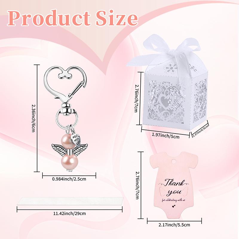 24 Sets Baby Shower Favors Including Cute Angel Keychains, Favor Boxes And Thank You Cards For Baptism Favors, Shower Favors