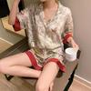 Vintage Forest Flowers and Birds Print Pajamas Women Elegant Ins Style Simulated Silk Housewear New Summer Female Nightgown