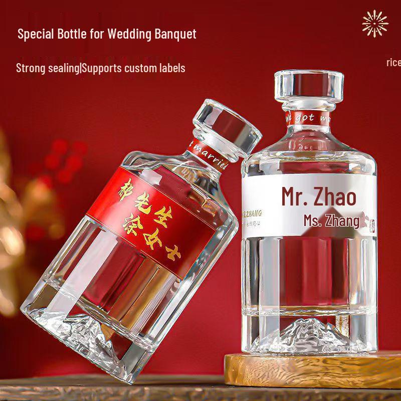 

Elegant Transparent Wedding Wine Bottle - One Jin Package, White Design, Complete Set, In-Stock