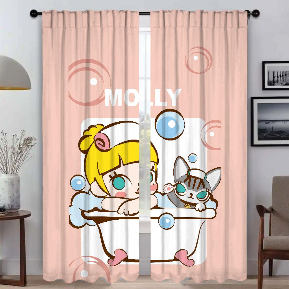 

Pop Mart Curtain Room Panel Partition Curtains Child Shades Blinds Home Interior Tulle Bedroom With Blackout Polyester Perfect For Master W100*H130(CM)-Grommet top&2PCS