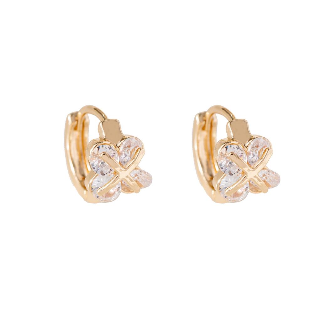 European and American Fashion Eight-Heart Eight-Arrow Zircon Clover Ear Clip Earrings for Women
