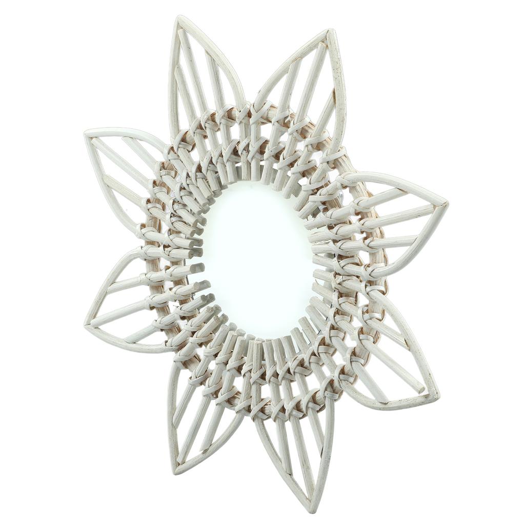 Rotting Väggspegel Vit Blomma Form Rustik Vintage Högpolerat Glas Dekorativ Spegel för