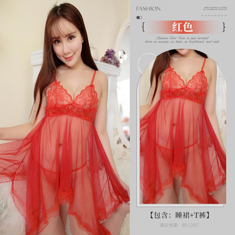 Sex underwear European and American sexy temptation suit women's transparent suspender large size lace mesh large size pajamas