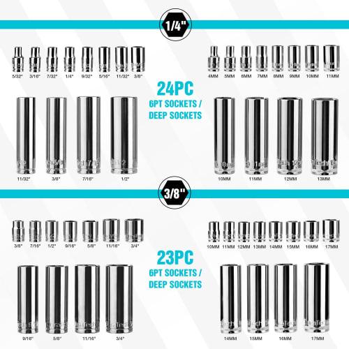 DURATECH 121-Piece Socket Wrench Set, Garage Tool Kit with 6.35mm and 9.5mm Drives, Ratchet Wrench, for Auto Repair, Car Maintenance, and DIY Tools, I