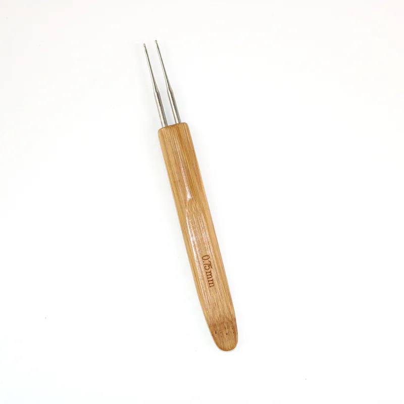 0.5mm 0.75mm 1Pc Dreadlock Needle Bamboo Handle Crochet Hook DreadsLock Hair Sewing Weaving Tool