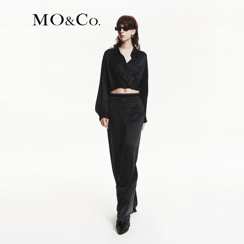 MO&Co. High-Waisted Silk Blend Wide-Leg Casual Pants