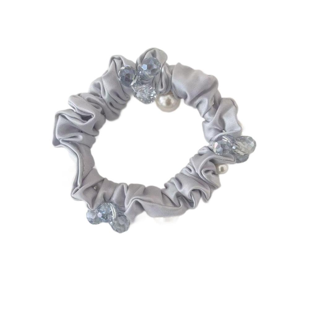 Korean Satin Pearl Crystal Hair Tie: Elegant Fabric Scrunchie for Ponytails