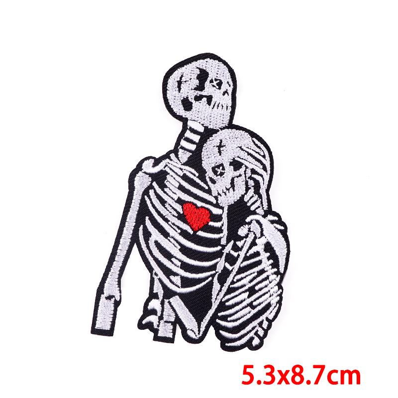 Drinking Coffee Skeleton Patches Skull Finger Letter Embroidery Patch For Clothing Thermoadhesive Patches On Clothes Punk Patch