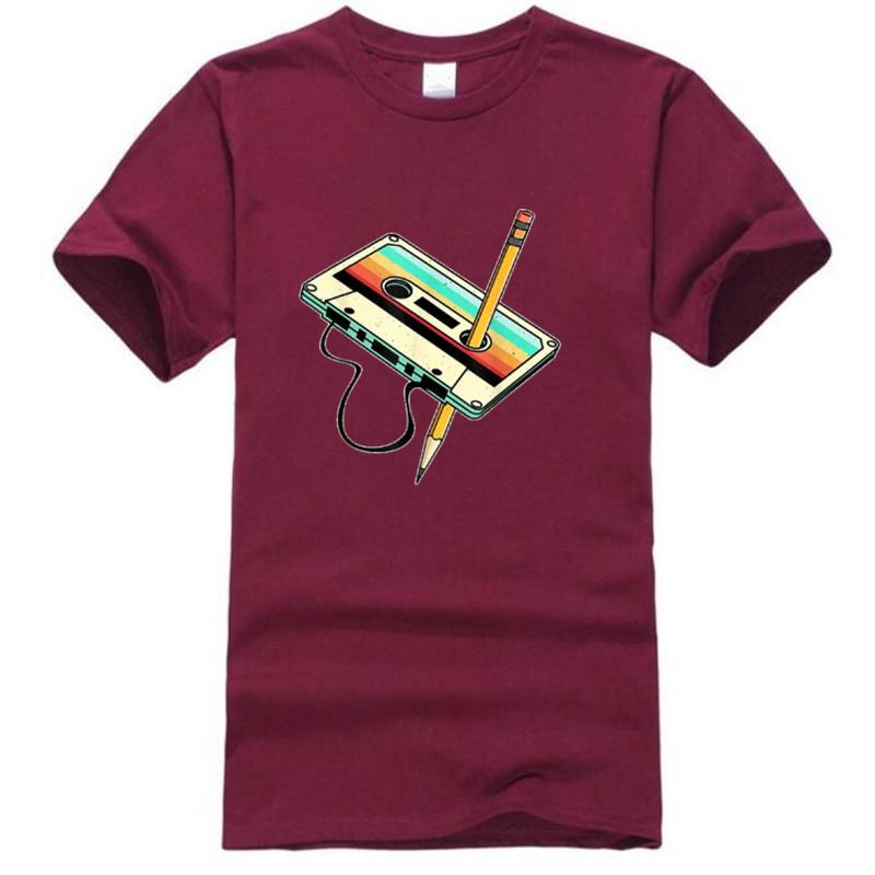 80s Cassette Tape Pencil 1980s Retro Vintage Throwback Music TShirt Men Clothing Vintage T Shirt Camisetas