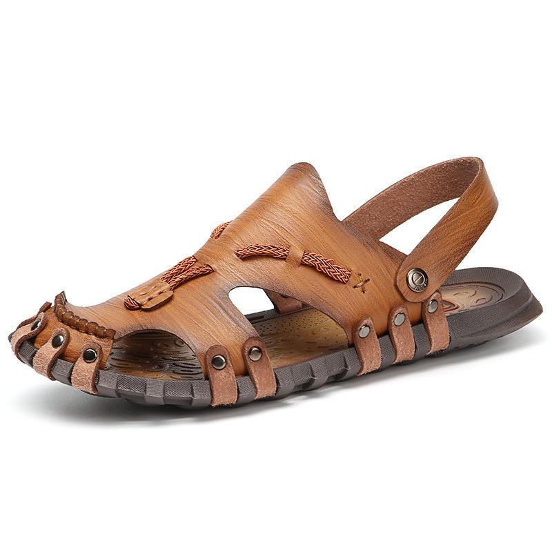 Summer new Baotou large size men's handmade sandals outdoor beach vacation dual-purpose sandals casual fashion