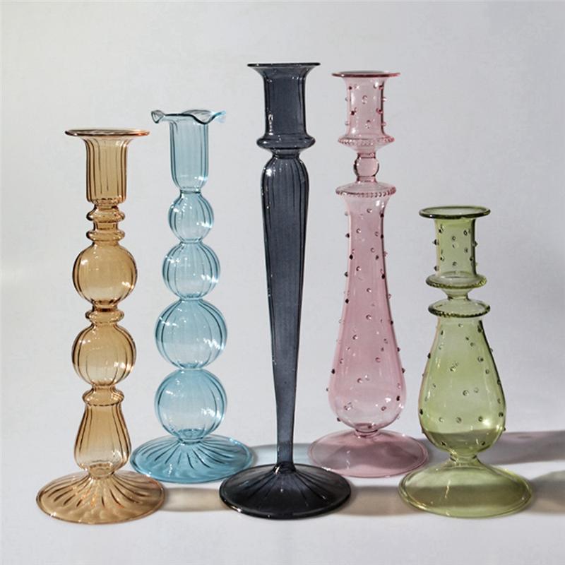 M-Moderně-Romantický Skleněný Svícen Vintage Skleněný Svícen Hydroponická Průhledná Váza Evropský Styl Dárek
