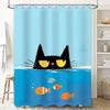 Unique Black Cat Fish Pattern Waterproof Shower Curtain For Cat Lovers Quirky Bathroom Decor Adds Fun Whimsy Complimentary Hook