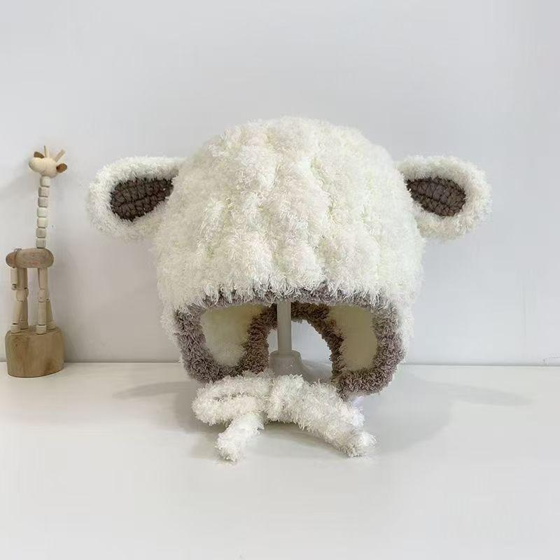Chapeau d'agneau en peluche pour bébé automne et hiver chapeau d'oreille mignon jeunes enfants hiver garçons et filles chapeau de laine pour bébé