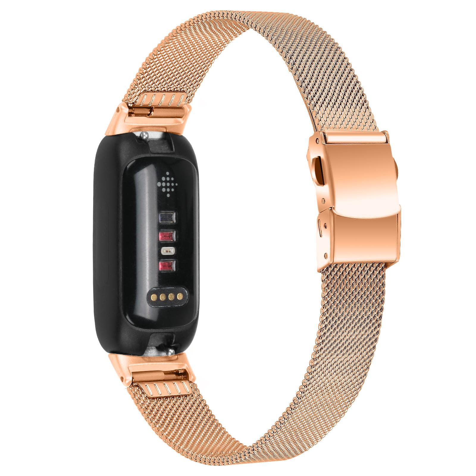 

For Fitbit Inspire 3 Stainless Steel Milanese Replacement Strap Adjustable Watch Band with Buckle Rose Gold