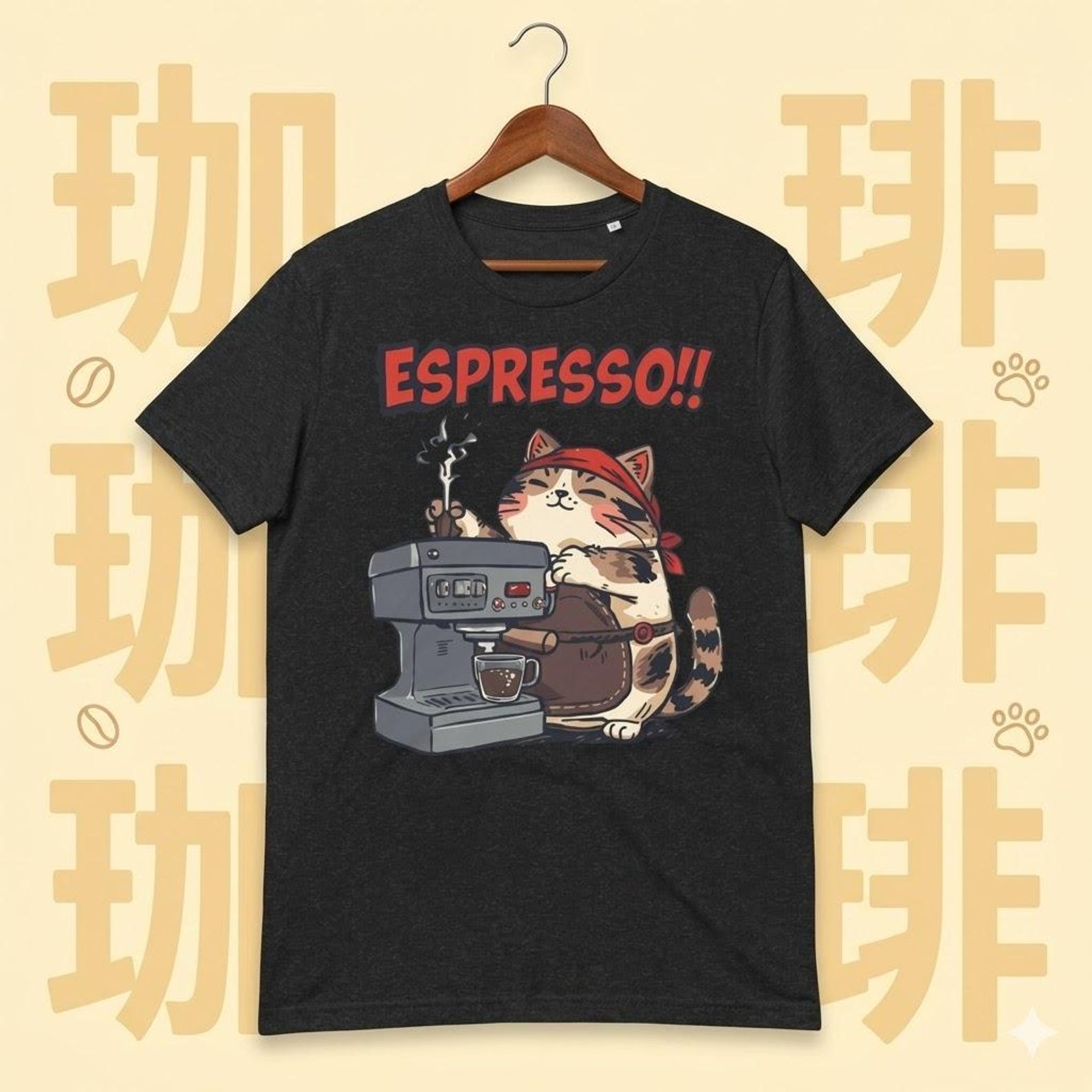 Espresso Cat T-Shirt | Barista Calico Cat Graphic Tee | Kawaii Coffee Lover Shirt S