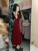Red Backless Strap Dress - Women's Sexy Summer A-Line Midi, Waist-Cinched, Slim-Fit Skirt