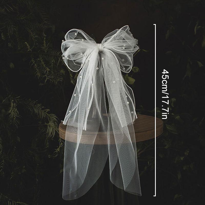 1Pc Chiffon Versatile Bow Hair Clip Bride Pearl Sweet Netting Hair Clip Veil
