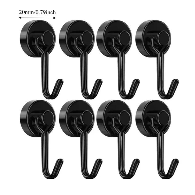 8PCS Magnetic Hooks Heavy Duty Magnets Hook Strong Neodymium Magnet With Swivel Hooks For Home Kitchen Refrigerator