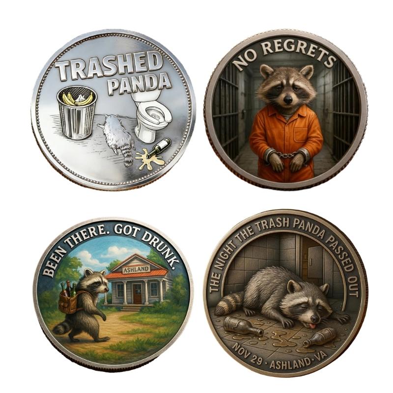Alloy Trashed Panda Incident Challenge Coin Hilarious Challenge Funny Raccoons Drinking Emboosed Coin For Collection Gift