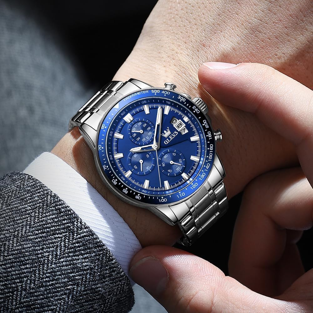OLEVS Quartz Stylish Watch with Stainless Luminous Date Analogue for Students and Office Workers Men's Watch, Multi-Function Steel, Waterproof,