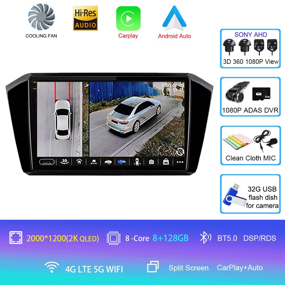 For VW Passat B8 2015 2016 2017 - 2020 Android 14 Car Radio Multimedia Player Autoradio GPS Navigation Wireless Carplay QLED 4G