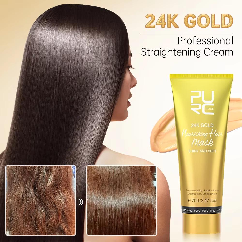 PURC Set per la cura dei capelli in oro 24K, maschera nutriente per capelli e olio per la cura, lisciante, lucido, riparatore, trattamento per capelli secchi, danneggiati e crespi