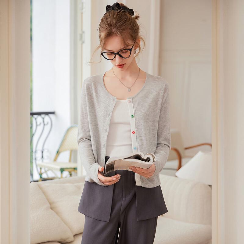 

Women s Color-Block Knit Cardigan with Colorful Buttons L