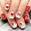 Red Heart Valentine's Short Square Sparkly Nails - 24 Pcs False Nails Set