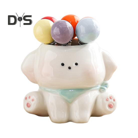 

Керамический набор вилок для фруктов для собак, безопасная для пищевых продуктов десертная посуда с банкой, керамическая банка, коробка для бенто, симпатичные эстетичные аксессуары для вечернего чаепития светло-синий