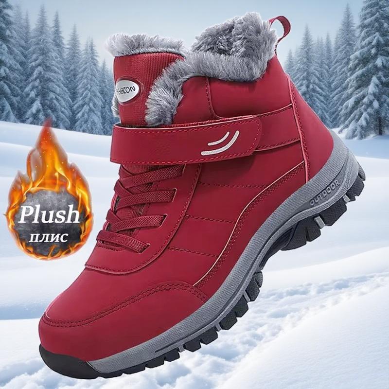 

Женские зимние ботинки, повседневная зимняя обувь, модная платформа, нескользящие, теплые меховые ботильоны, плюшевые, новые 2025, уличные теплые ботинки для хайкинга 36 красный