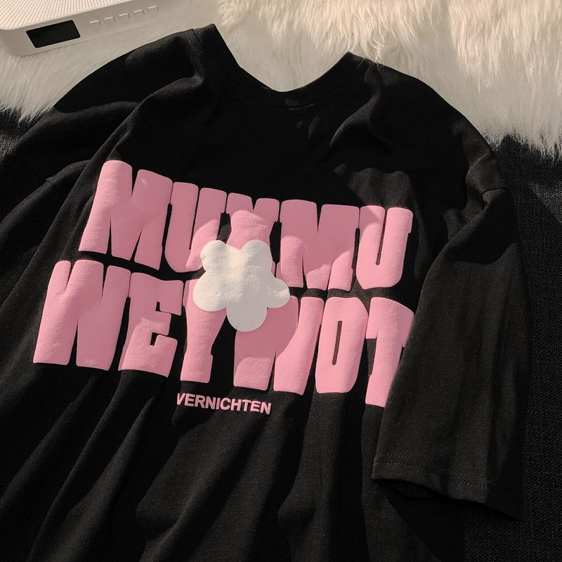 

Fashion Street Fashion Super Plus Size Fat mm 120.00kg Short-Sleeved T-shirt Female Oversize Summer 2023 Couple Wear Pure Cotton Black M