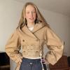 Women's European & American Double-Breasted Lapel Coat - Casual Waist-Cinching Fashion