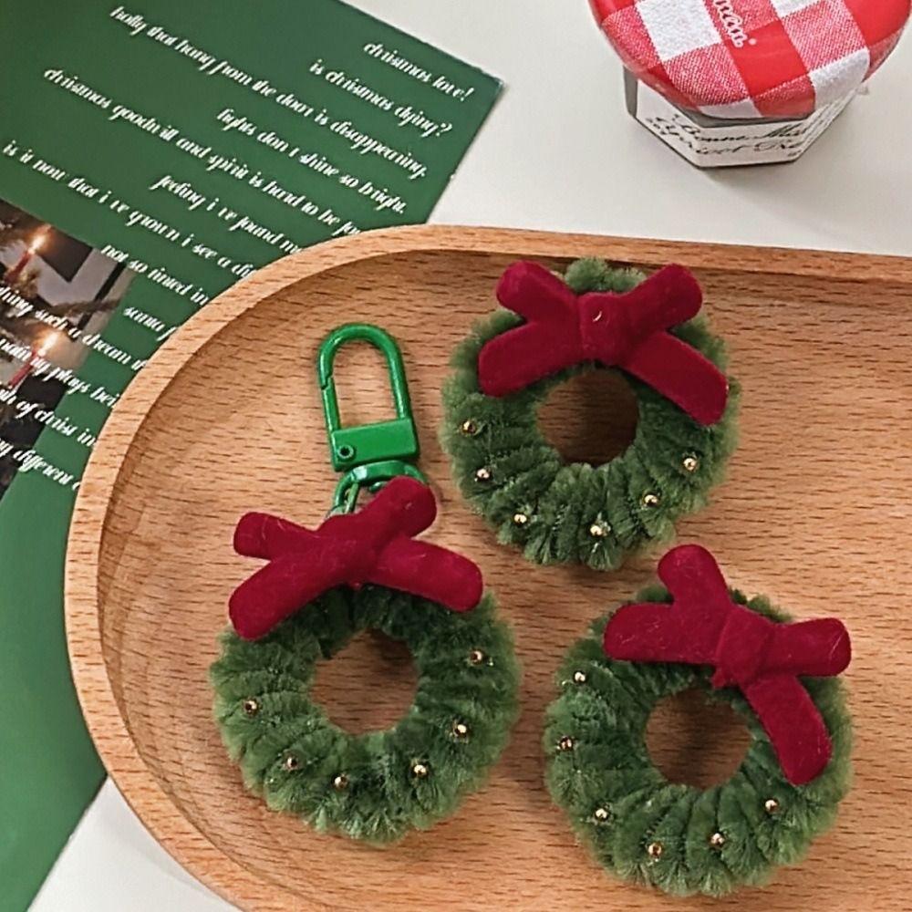 Bow Mini Wreath Keychain Cartoon Christmas Brooch Cute Christmas Pendant  Car Key Pendant