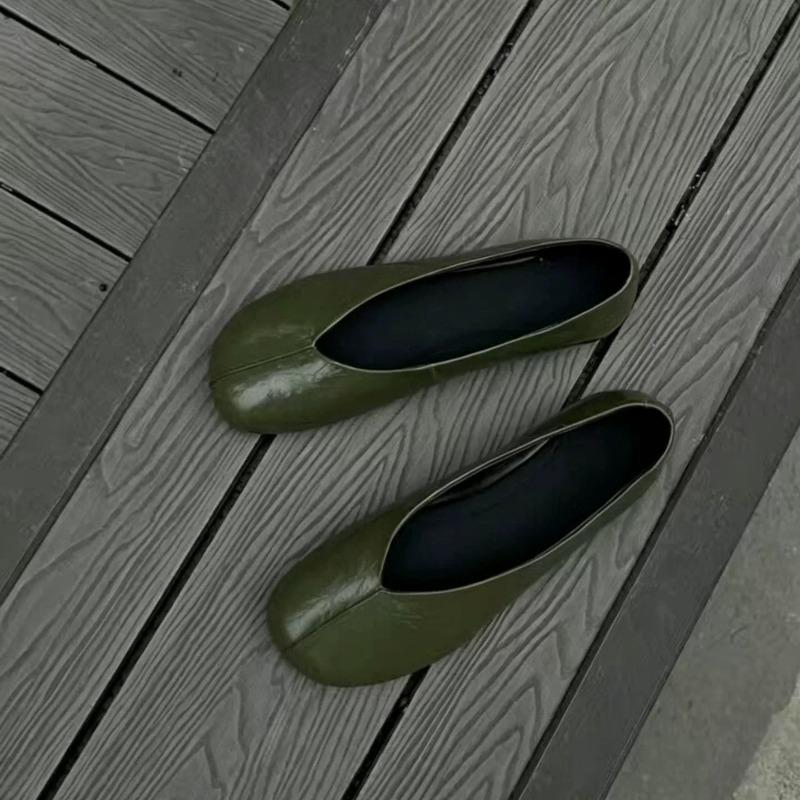 Cowhide version~ retro simple round head shallow mouth flat bottom ballet shoes women's new versatile commuter shoes single shoes