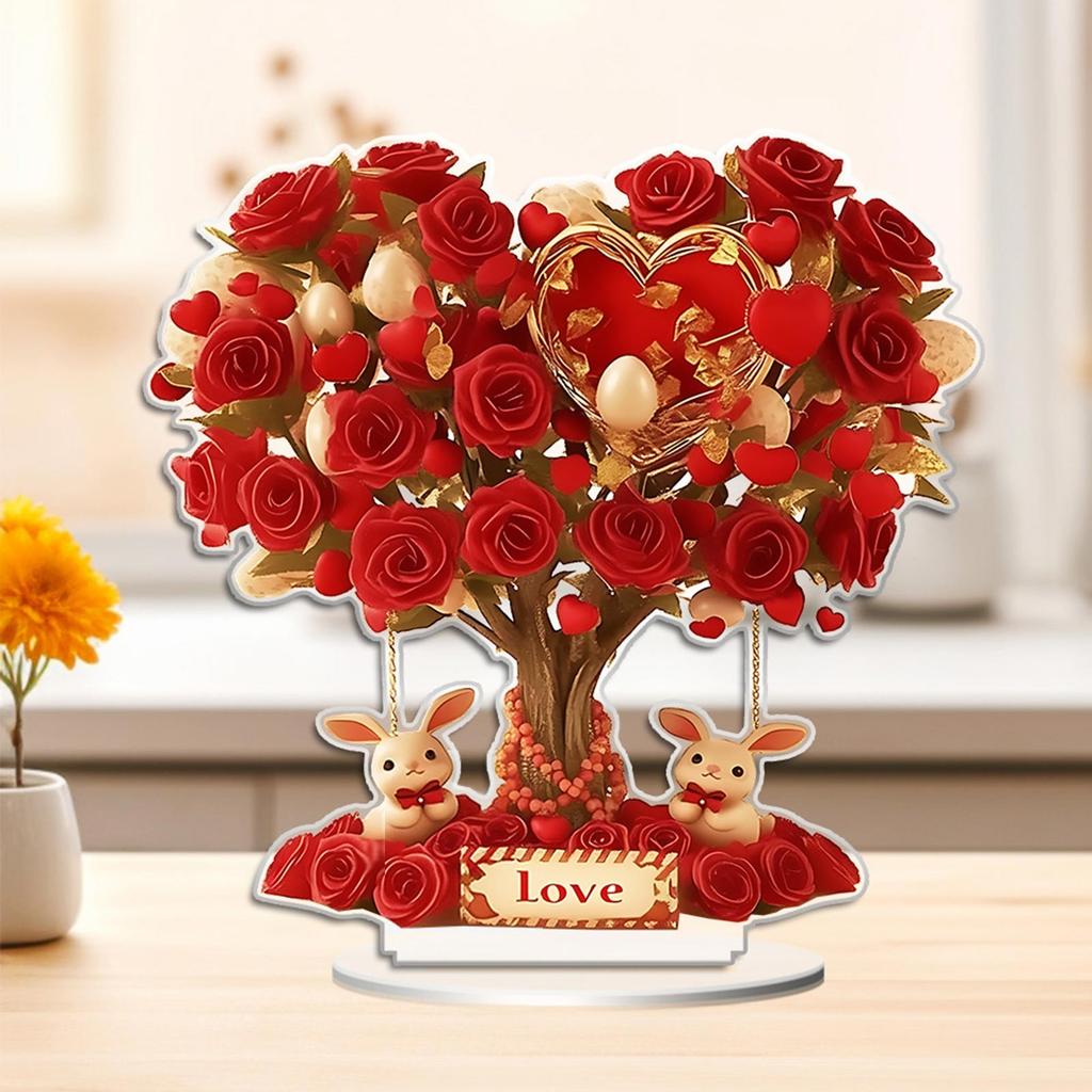 Valentine'S Day Flat Sign Table Decor 2d Acrylic Rose Tree With Heart Valentines Decorations For Home Decor Hot Ornaments