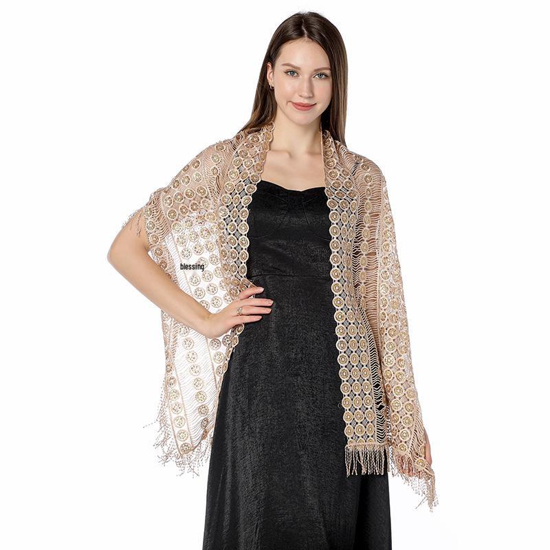Luxury Sequin Embroidery Shawl with Fringe - Perfect for Brides, Bridesmaids, Weddings, and Evening Gowns
