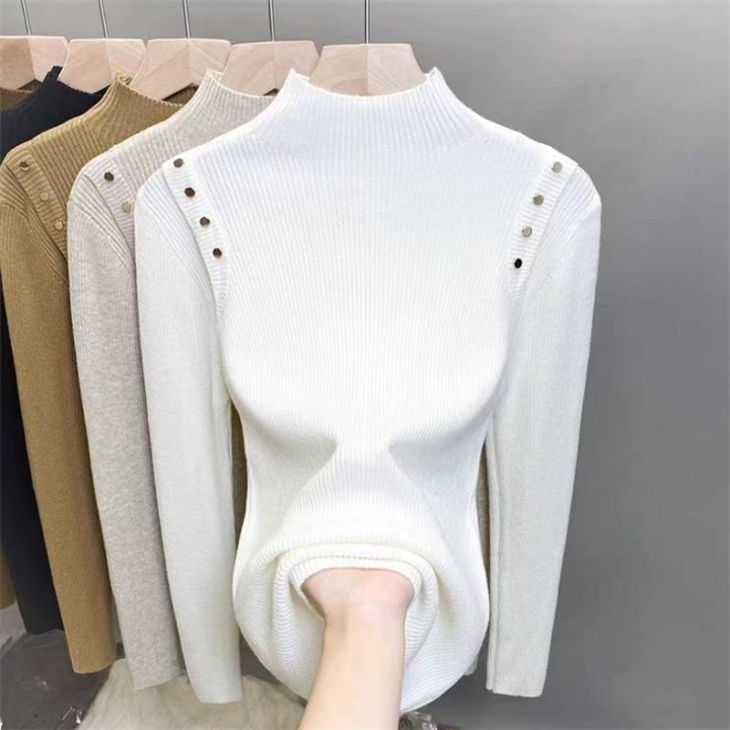 Knitted Primer Button Pullover Autumn and Winter Knitted Sweater Semi-turtleneck Top Sweater Slim Temperament New
