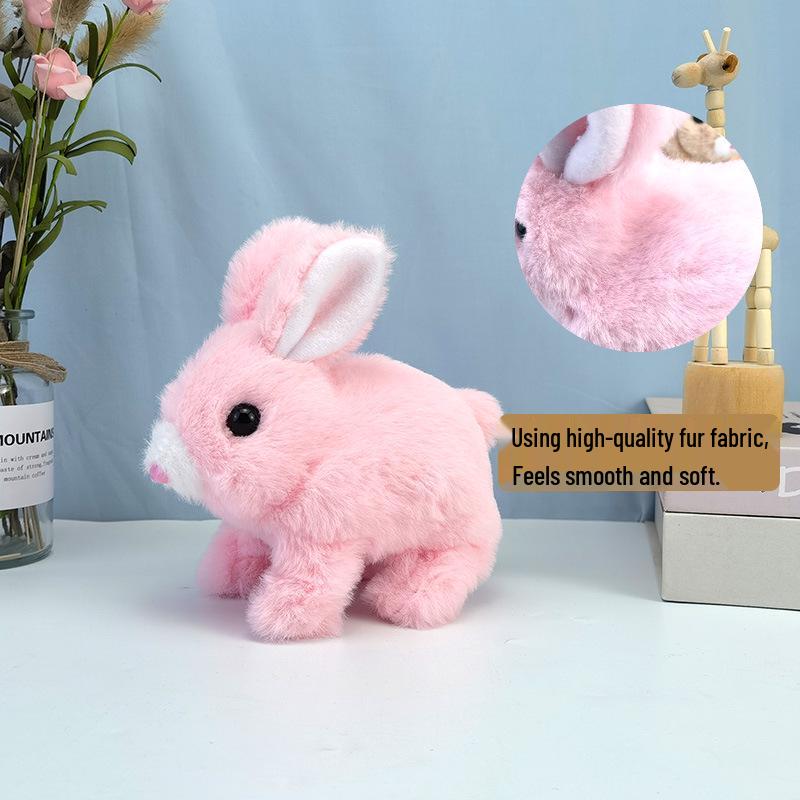Plush Interactive White Rabbit Toy - Walking, Talking, Ear-Wiggling, Mouth-Moving Long-Haired Pet Simulation.