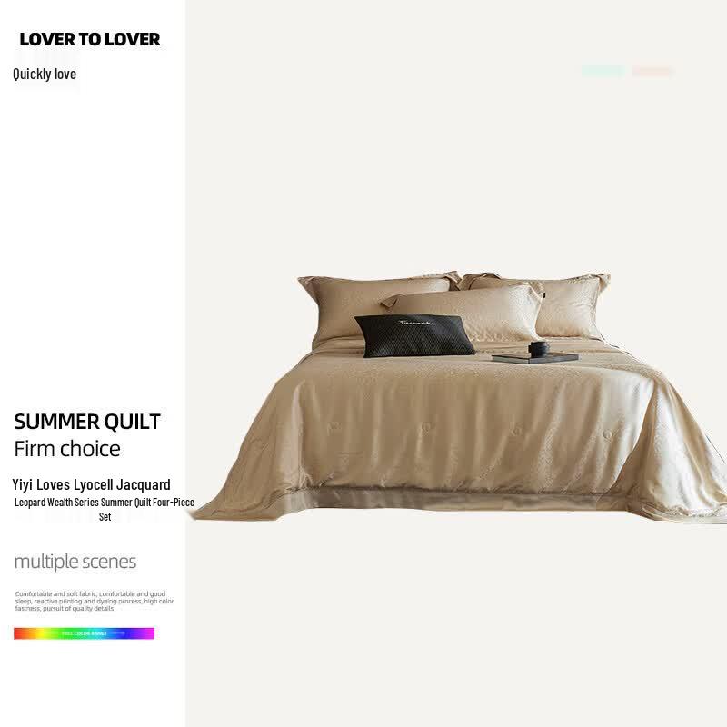 YIYIAI Lyocell Jacquard Leopard Rich 4-Piece Summer Quilt Set
