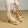 FOREADA Women Slingback Sandals Round Toe Chunky Mid Heels Buckle Platform Ladies Fashion Shoes Summer Beige Yellow 43