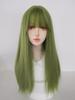 Green Long Straight Wig with Bangs - High-Temperature Fiber, European & American Style