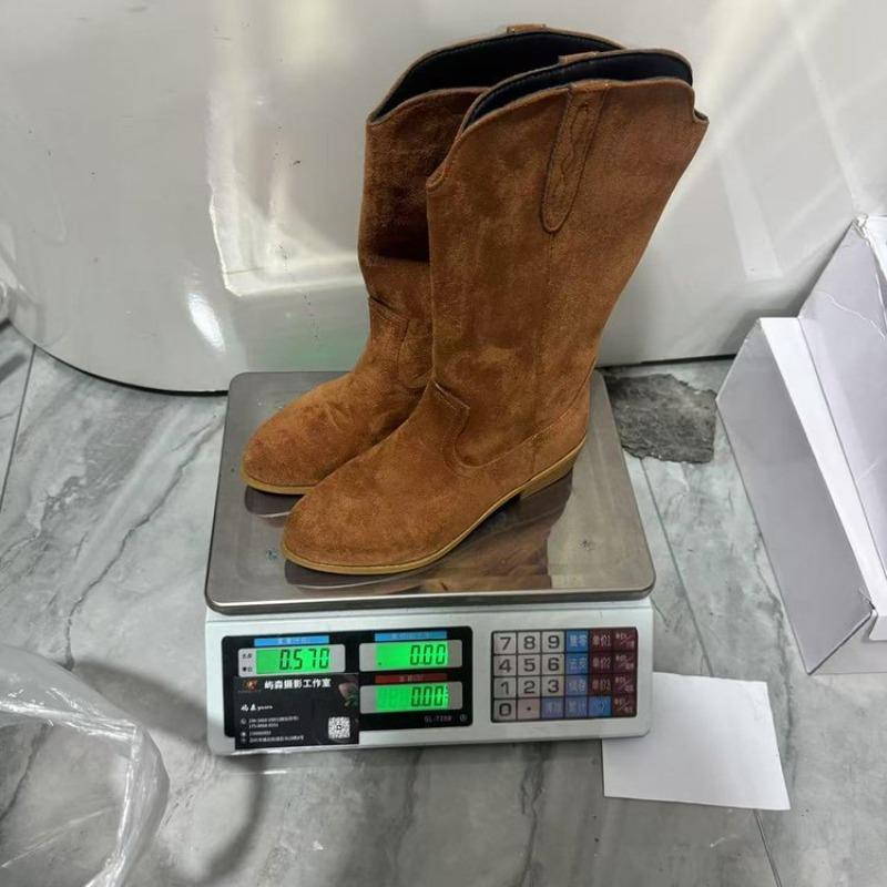 Women's Autumn Suede Western Cowboy Leather Boots - High Heel, Embroidered, Retro, Fashionable