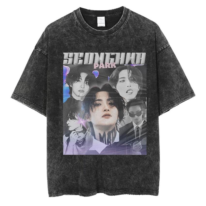 Vintage Washed Ateez Yunho Kpop Band Album 2026 TShirt Mens Women Hip Hop Loose Korean Fashion Short Sleeve T Shirt Streetwear