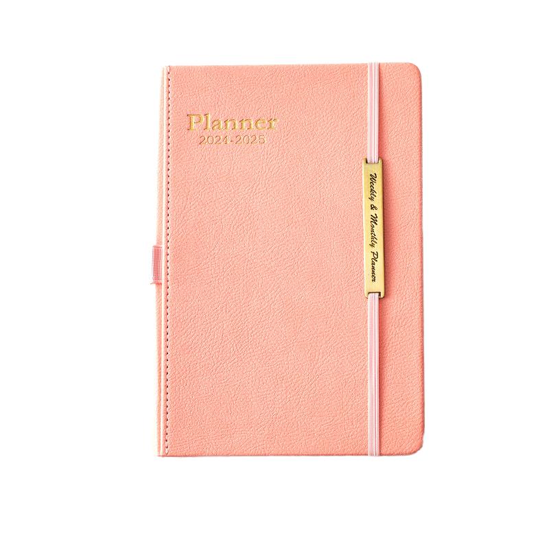 2024-2025 A5 Size Hardcover Life Agenda Custom Printed Monthly Daily Notebook Journal Planner Sticker Leather Stocks Custom (White,80 Pages)