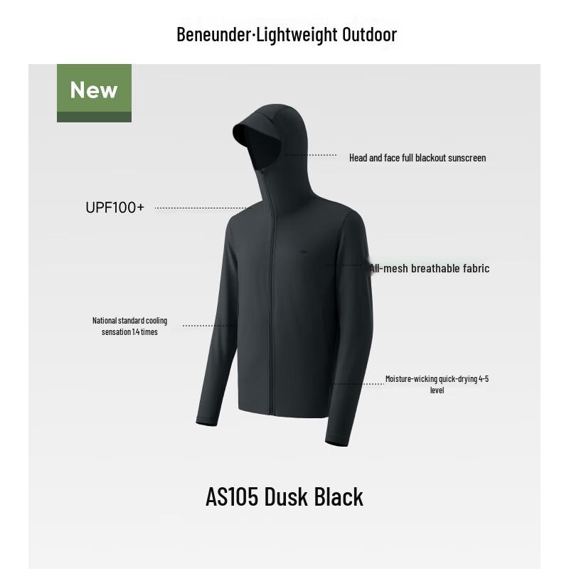 Beneunder Men s AS105 Breathable Quick-Dry Sun Protection Jacket M